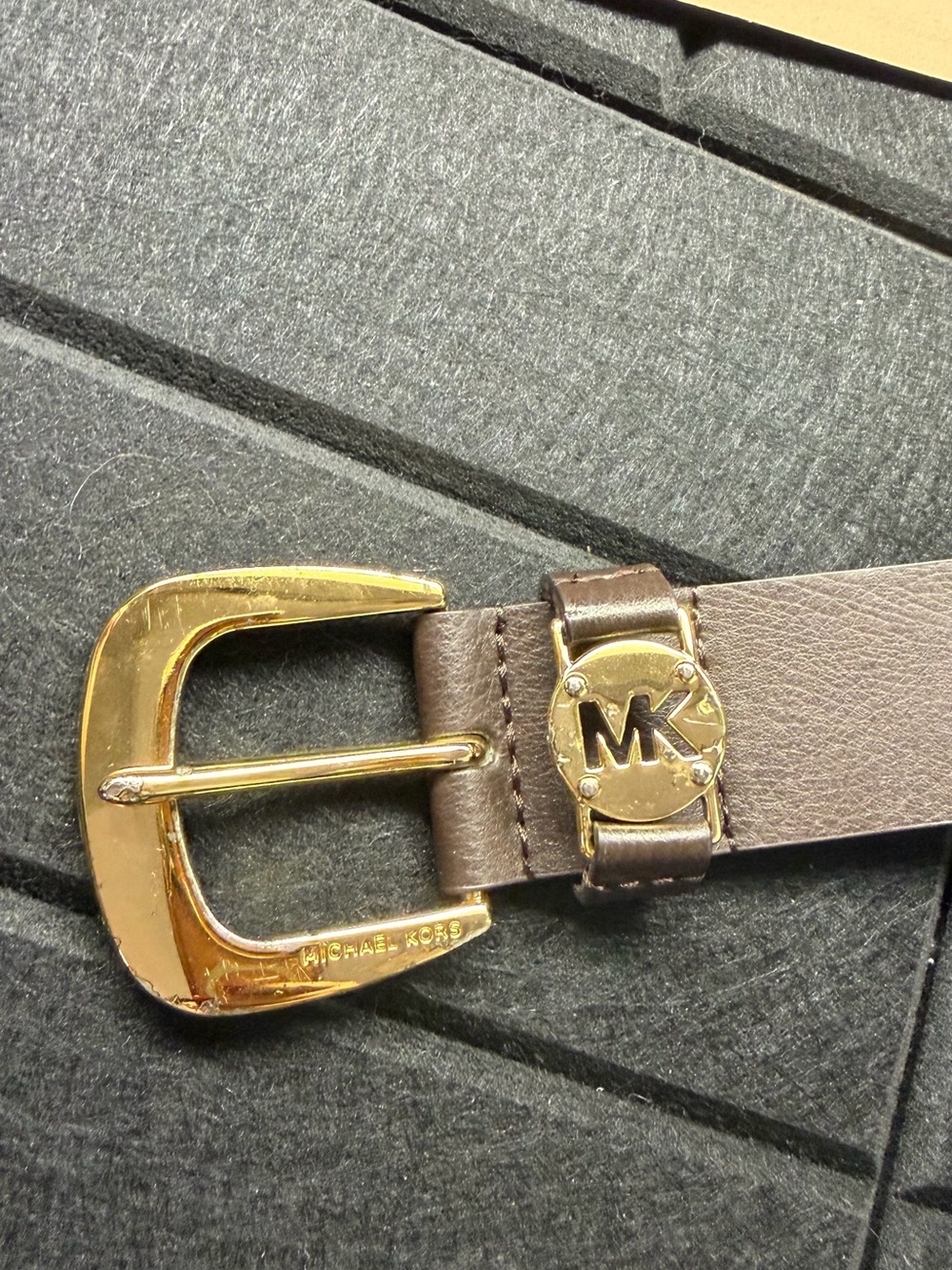 Michael Kors Brown Leather Belt with Gold MK Accent